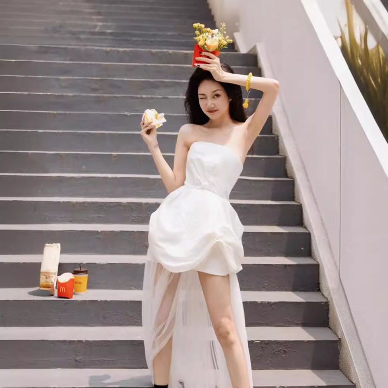 Photography Of Lighting - ชุดราตรีสีขาวแบบฝรั่งเศส, ชุดแต่งงานแบบเบา, ถ่ายภาพงานเลี้ยง, ถ่ายภาพตอนเช้า, ผ้าคลุมหน้าแบบกลางแจ้ง, ชุดราตรี
