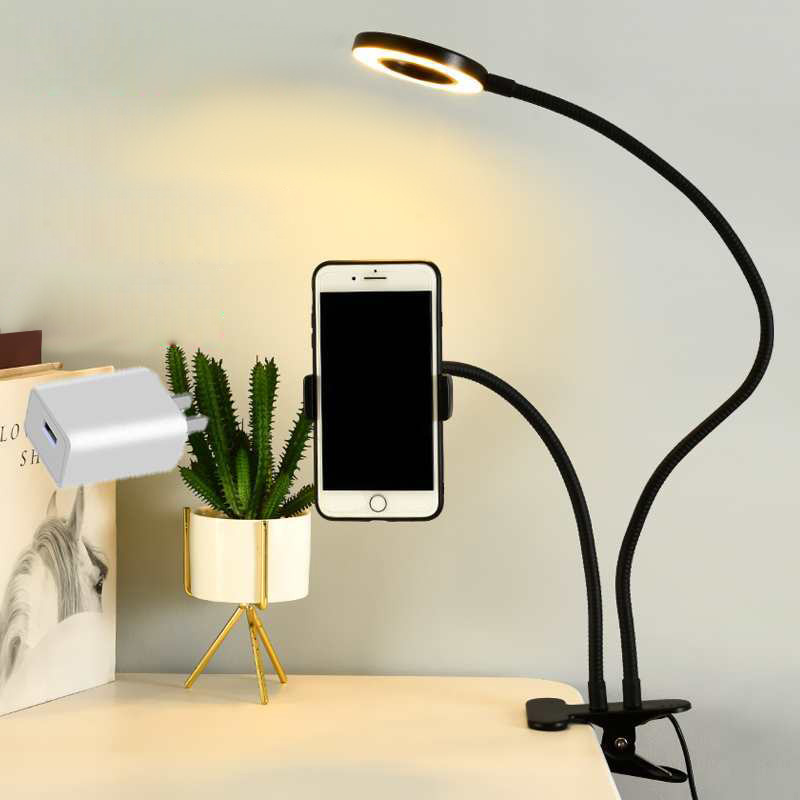 Photography Lighting Continuous - ที่วางโทรศัพท์มือถือแบบยืดหยุ่นสากลพร้อมไฟวงแหวนเซลฟี่สํานักงาน Lazy Bracket โคมไฟตั้งโต๊ะไฟ LED สําหรับไฟเติมสตรีมสด