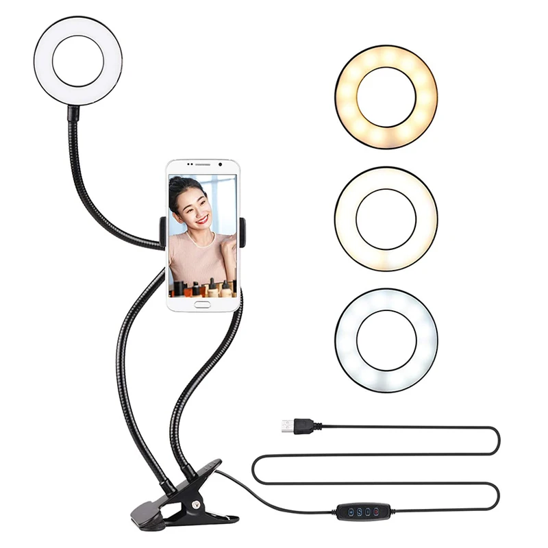 Photography Lighting Circle - Universal Selfie Ring Light พร้อมที่วางโทรศัพท์มือถือแบบยืดหยุ่น Lazy