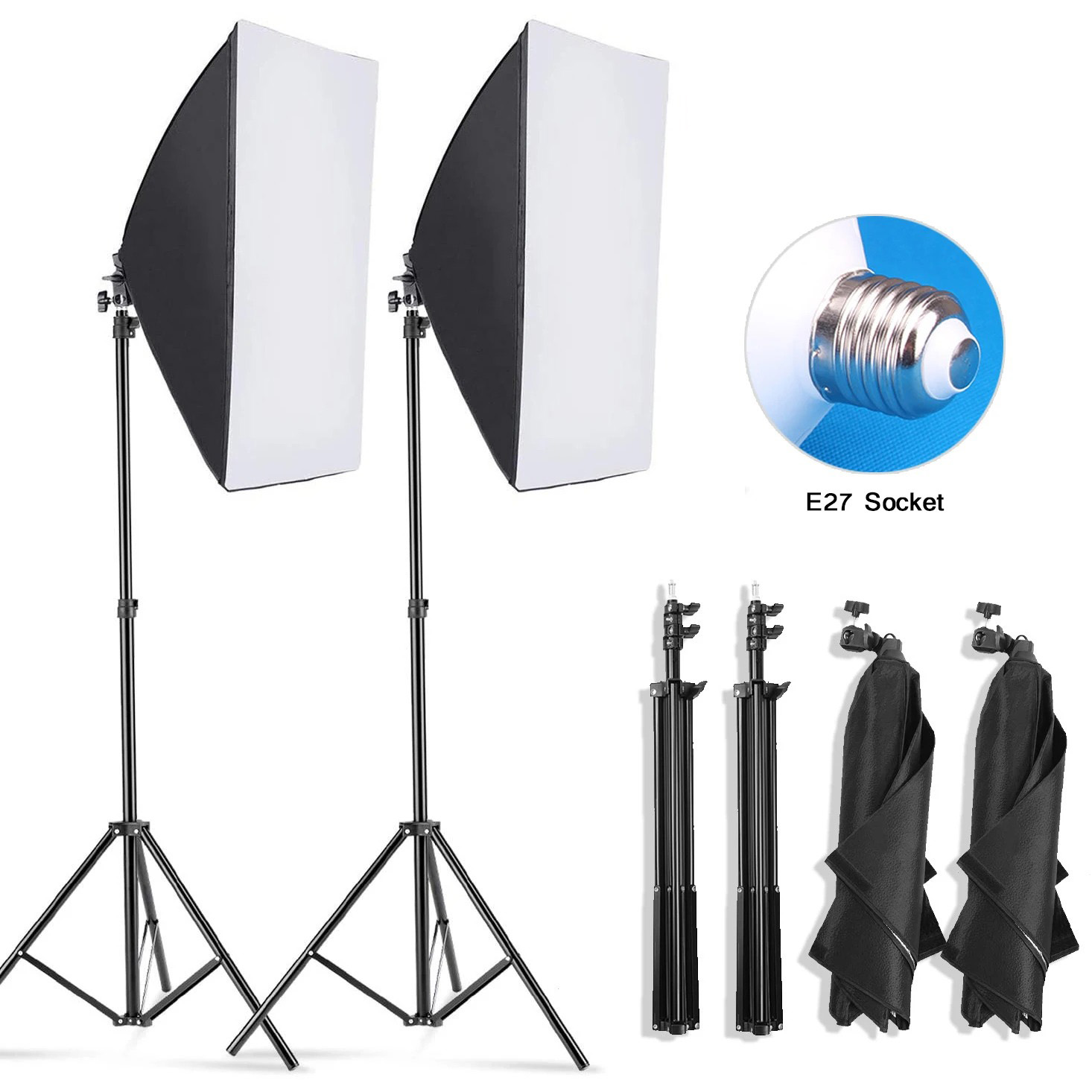 Photography Lighting Continuous - ชุดไฟสตูดิโอสำหรับถ่ายภาพแบบมืออาชีพ พร้อมซอฟต์บ็อกซ์, ขาตั้งกล้อง, หลอดไฟ E27 ระบบไฟต่อเนื่องสำหรับสตูดิโอถ่ายภาพ