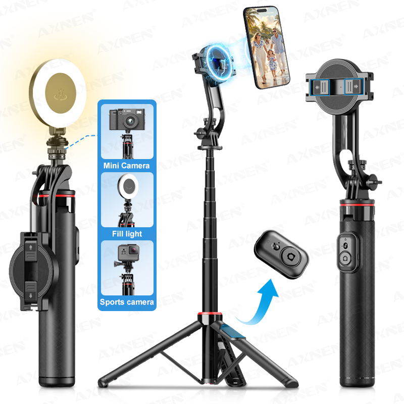 Photography Lighting Circle - AXNEN C20 ไม้เซลฟี่แม่เหล็กแบบยืดหดได้สำหรับถ่ายภาพด้วยโทรศัพท์มือถือพร้อมรีโมท 1/4