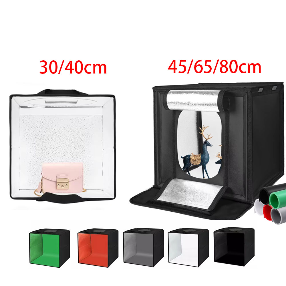 Photography Lighting Tent - 30/40/45 65 80 ซม.การถ่ายภาพเต็นท์แสงสตูดิโอSoftBoxแบบพกพาตารางยิงเต็นท์ชุด 5 พื้นหลังฉากหลัง