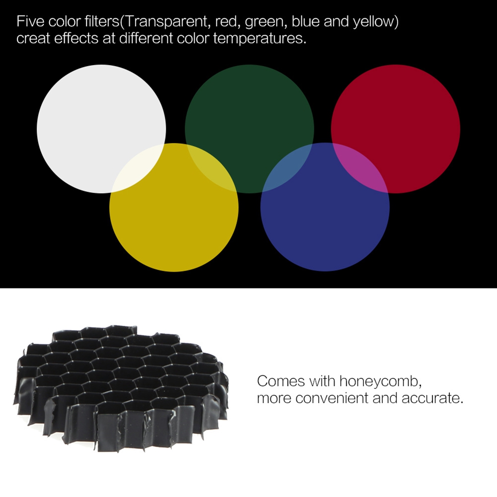 Honeycomb Grid Filter - ชุดกรองแสงทรงกรวยพร้อมตะแกรงรังผึ้ง 5 ชิ้น สำหรับขาตั้งโบเวนส์ ใช้กับแฟลชสตูดิโอ โมโนไลท์