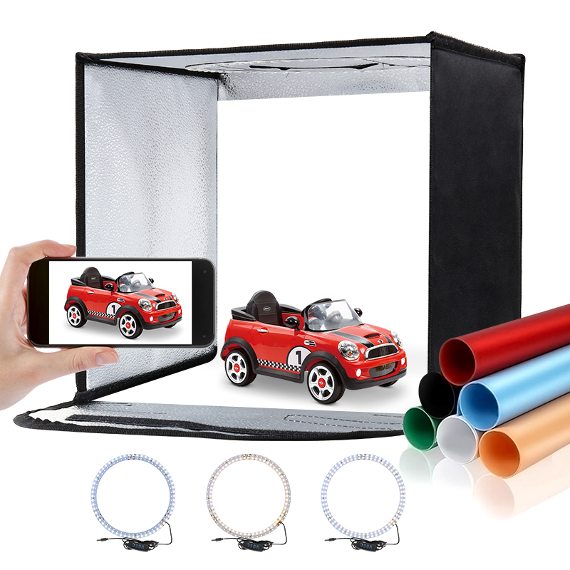 Photography Lighting Tent - 11.8x11.8 นิ้วพับสตูดิโอถ่ายภาพกล่องไฟหลายมุมยิงเต็นท์ชุดไฟ LED แหวนพกพากระเป๋าสําหรับถ่ายภาพ 6 ฉากหลัง
