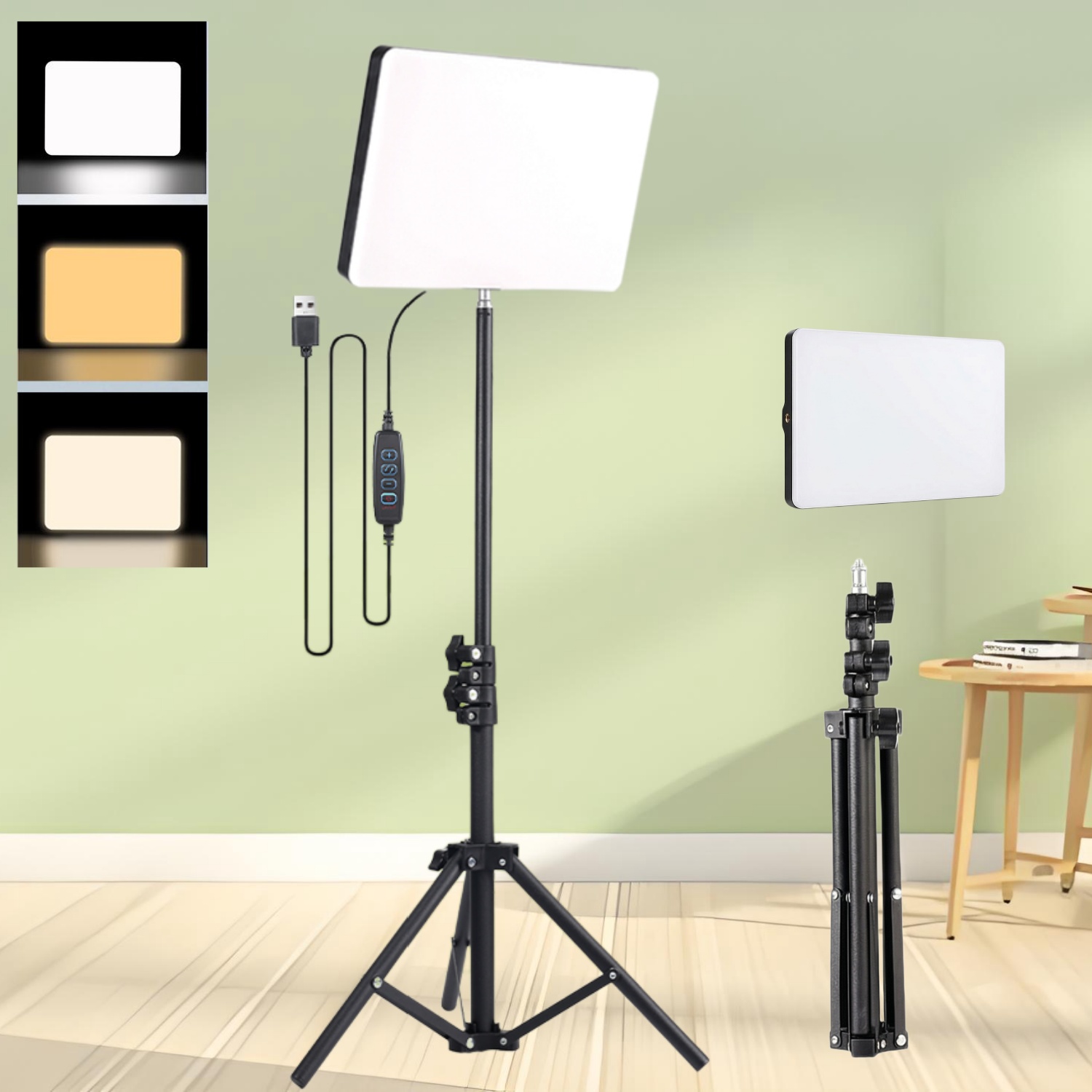 Portrait Photography With Lighting - ชุดไฟวงแหวนสำหรับไลฟ์สด: ไฟแผงบางเฉียบปรับได้ 3 สี ขนาด 10
